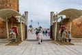 Royal Guards mounted on horseback at the entrance to the Royal Mausoleum of Mohammed V complex Royalty Free Stock Photo